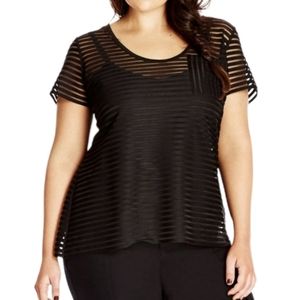 BNWT City Chic Sheer Strip Black Top Stretch Sheer opaque overtop w Pocket  M/18
